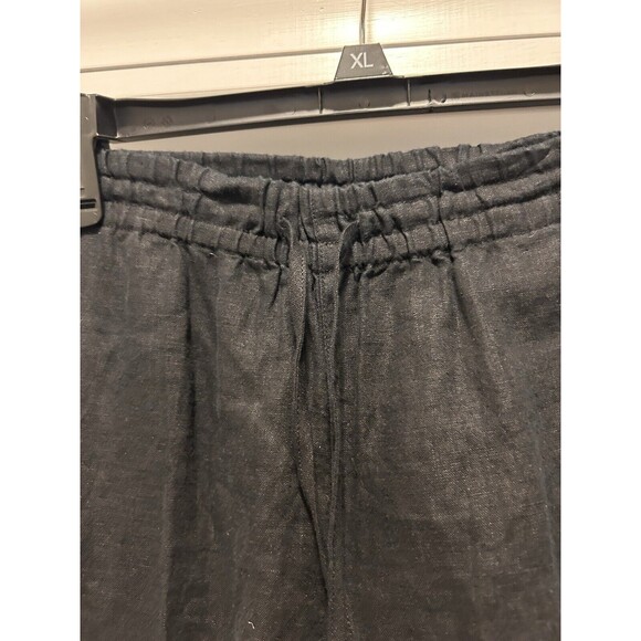 Jones New York Black 100% Linen Pants Size Medium Wide Leg Elastic Waist Pockets - Picture 2 of 6